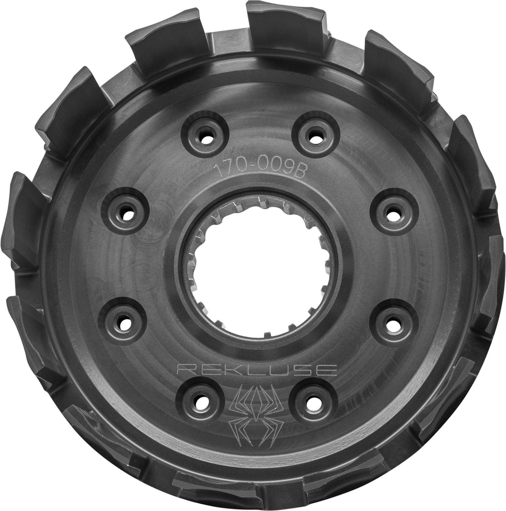 Rekluse clutch basket Hon 156-0666, a durable motorcycle clutch component with intricate metal design for enhanced performance.