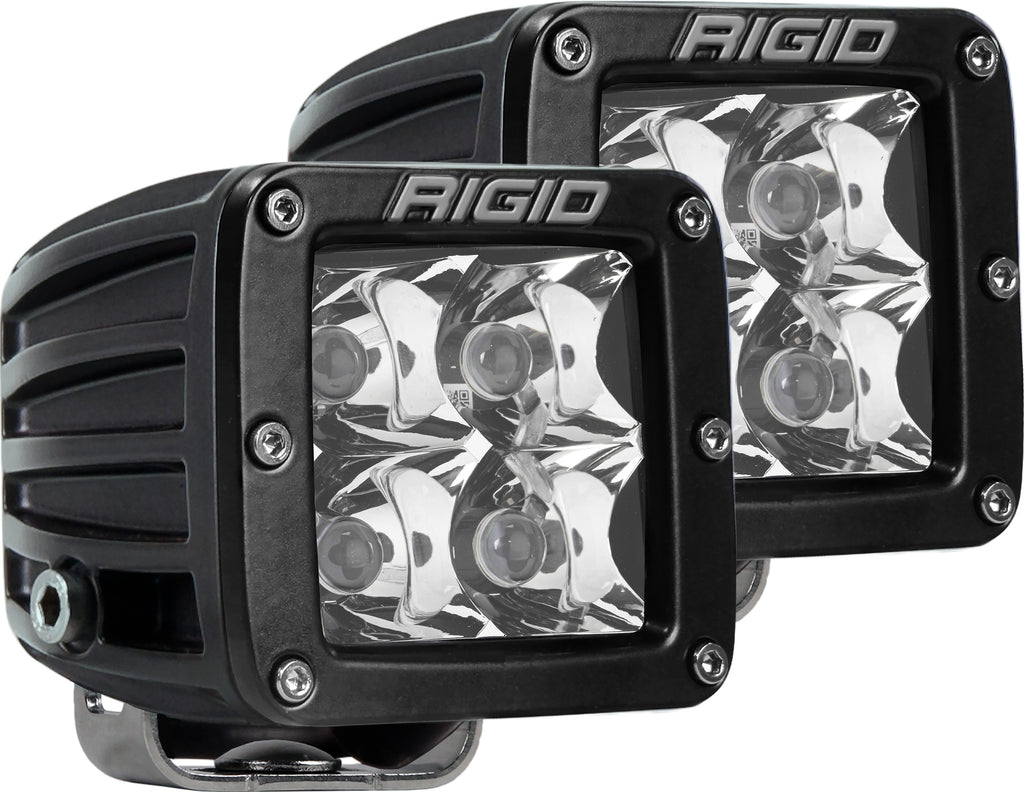 Pair of RIGID Industries D-Series Pro Spot LED lights with standard mounts for off-road illumination.
