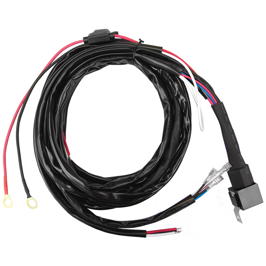 RIGID Industries harness for 3-wire LED lights, mounted on brackets, showing electrical wiring and connection components.