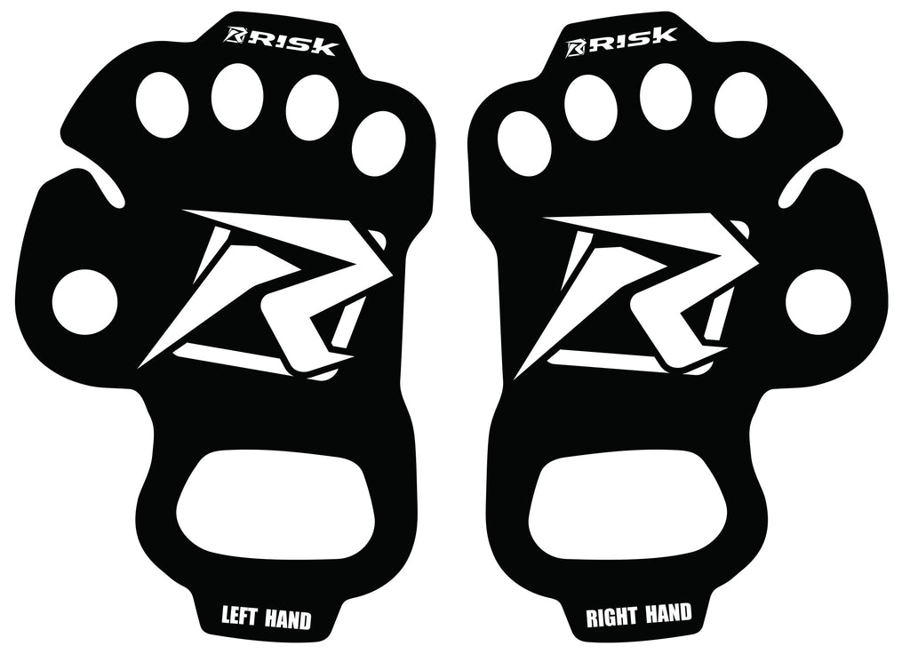 Risk Racing Ultra Thin Black Palm Protectors for Sm/Md, designed for enhanced grip and comfort in motorcycle riding.