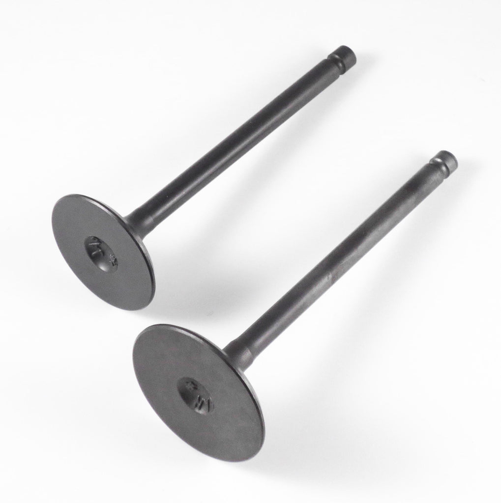 Shindy engine valve set Pol 68-18419 with multiple metal valves arranged in a row, ready for automotive engine repair.