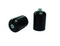 Shogun Industries black bar end sliders for motorcycle handlebars, model 71-1104, mounted on black body with visible mounting hardware