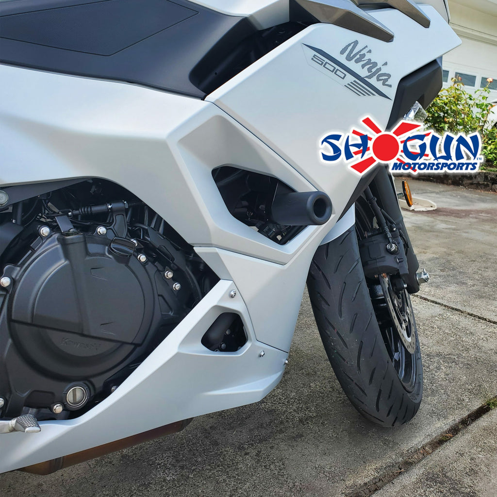 Shogun Industries black frame sliders for Kawasaki Kaw 71-1772 motorcycle, body protection with no-cut design.