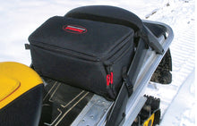 Load image into Gallery viewer, Snobunje Tunnel Bag in black, 8x15x6 inches, mounted on a motorcycle for secure storage of accessories.
