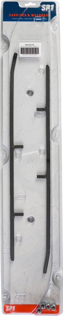SP1 Defender Wearbar S-D skis and carbides for Ski-Doo S/M models, durable snowmobile runners with brand logo.