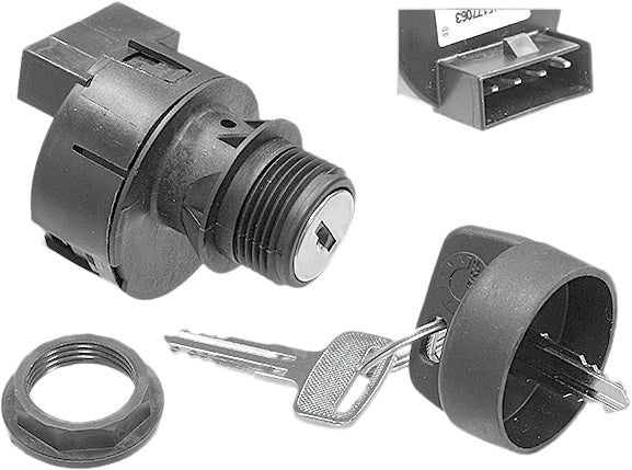 SP1 Ignition Switch S-D 27-01563, automotive switch with key, black plastic body, and metal contacts for vehicle ignition.