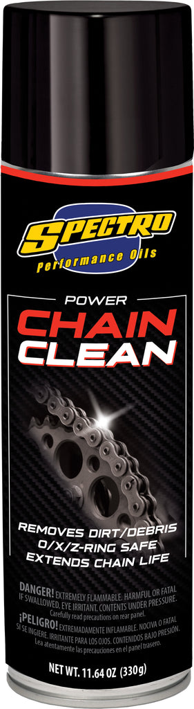 Spectro Power Chain Clean chemical bottle with label, 11.64 oz, used for cleaning bicycle chains and parts.