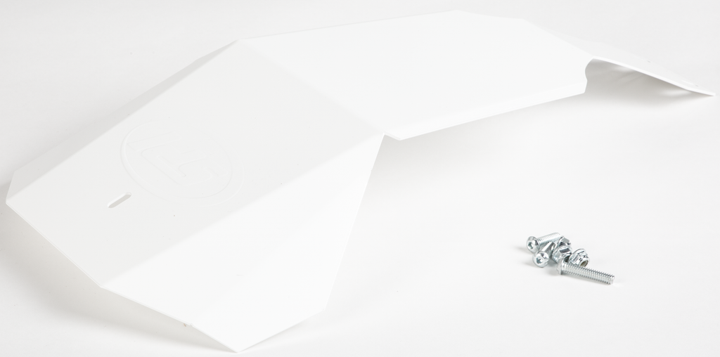Straightline Performance white skid plate for Axys front bumper, designed for S/M body models, shown in the image.