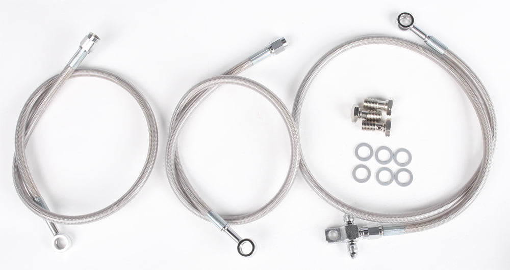 Streamline brake line for front 3-line HON Standard+2 motorcycle, showing metal fittings and flexible hoses.