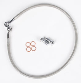 Streamline rear brake line for Honda Std, showing the flexible metal brake hose with fittings and protective coating.