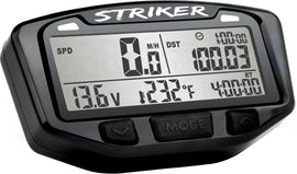 Trail Tech Striker Kit with speed, volt, and temperature gauges, featuring digital display and installation components.
