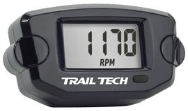 Trail Tech TTO Tach Hour Meter in black, showing digital display and mounting hardware for motorcycle or ATV.