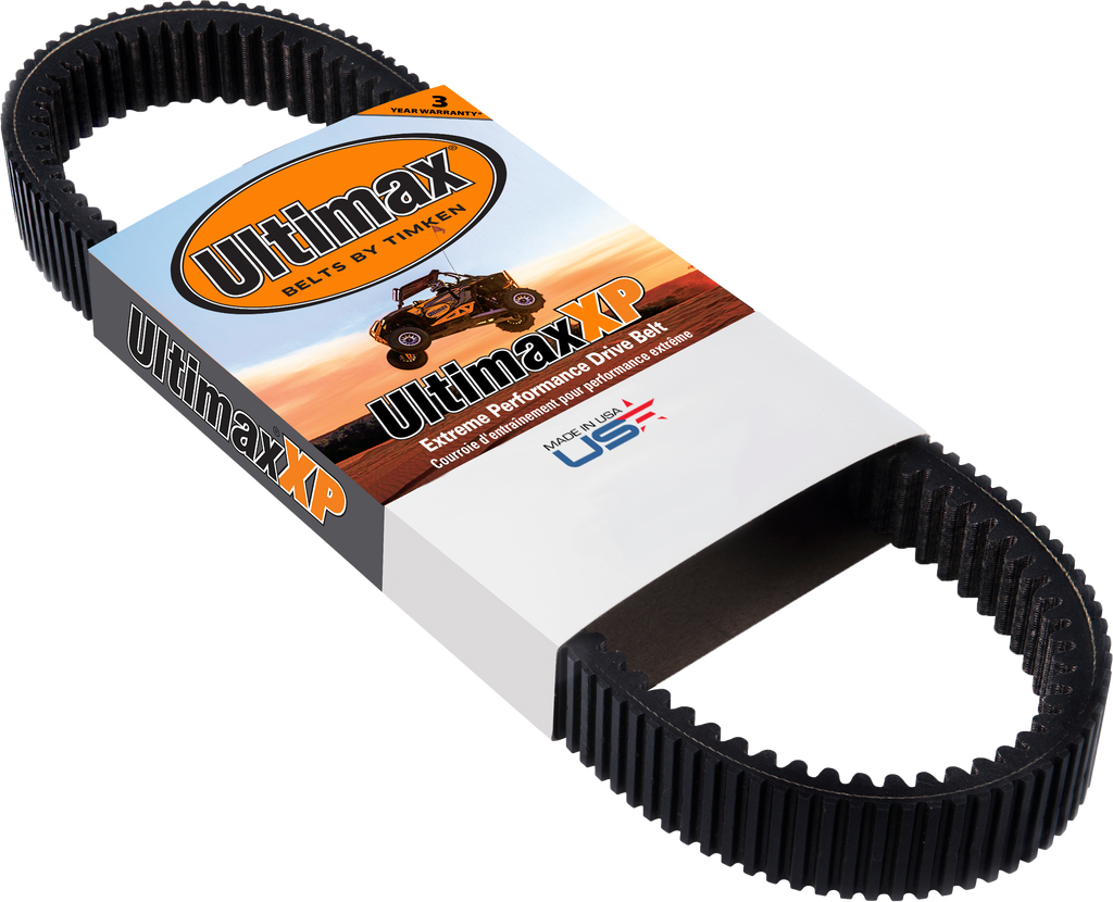 Ultimax XP drive belt 212-483, a durable replacement belt for lawn and garden equipment, with black rubber construction and tensioning components.
