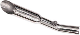 VooDoo Slip-On Suz polished exhaust for GSX-R600/750 motorcycle with cat delete, showcasing sleek metal finish and compact design.