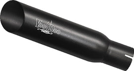 VooDoo Slip-On Yam Black exhaust for Yamaha R6 motorcycle, showing the sleek black metal design with branding details.
