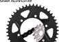 VORTEX Sprocket and Chain Kit with 16/45T black aluminum sprockets for RX3 520 motorcycle, includes chain and mounting hardware.
