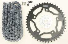 Charger l'image dans la galerie, VORTEX Sprocket and Chain Kit Steel 15/45T Silver and Black for SX3 520 motorcycle drivetrain with sprockets and chain