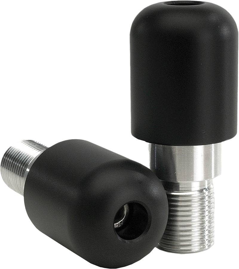 VORTEX black bar end sliders for motorcycle handlebars, featuring sleek, durable design for added protection and style.