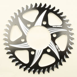 VORTEX rear Cat5 sprocket aluminum 45-tooth 520 black bike chainring for Kawasaki motorcycle, detailed close-up of sprocket teeth