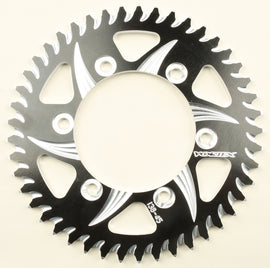 VORTEX rear aluminum 45-tooth Cat5 sprocket for Kaw, Suz, Yam motorcycles, black 530 size with sprocket teeth.