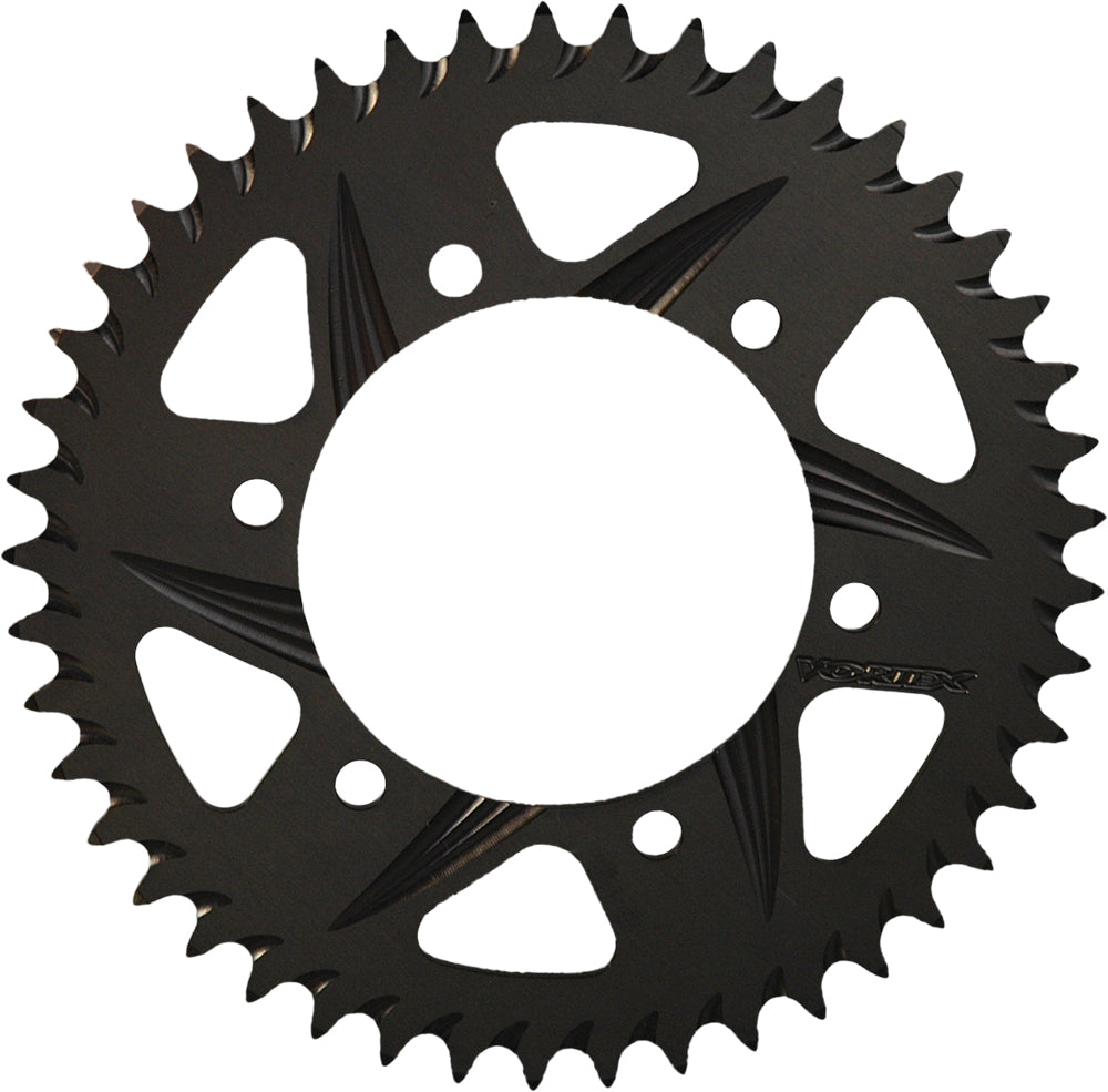 VORTEX Rear F5 Sprocket Aluminum 44-tooth black 520 motorcycle sprocket mounted on a bike drivetrain.