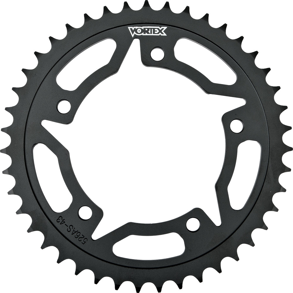 VORTEX steel 42-tooth rear sprocket for 530 chain, black honed finish, durable bike sprocket for mountain or road cycling.