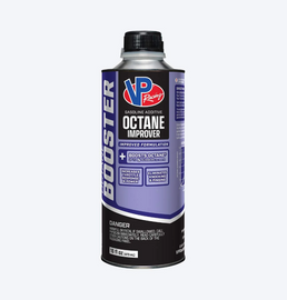 VP Racing Octane Booster 16 oz bottle of fuel additive, designed to boost octane levels in gasoline engines.