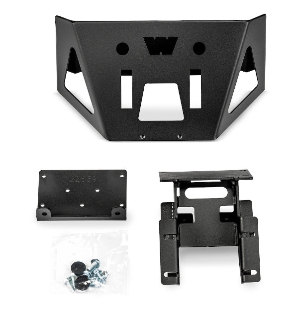 Warn front bumper winch mount bracket for off-road vehicles, designed for secure attachment and durability.