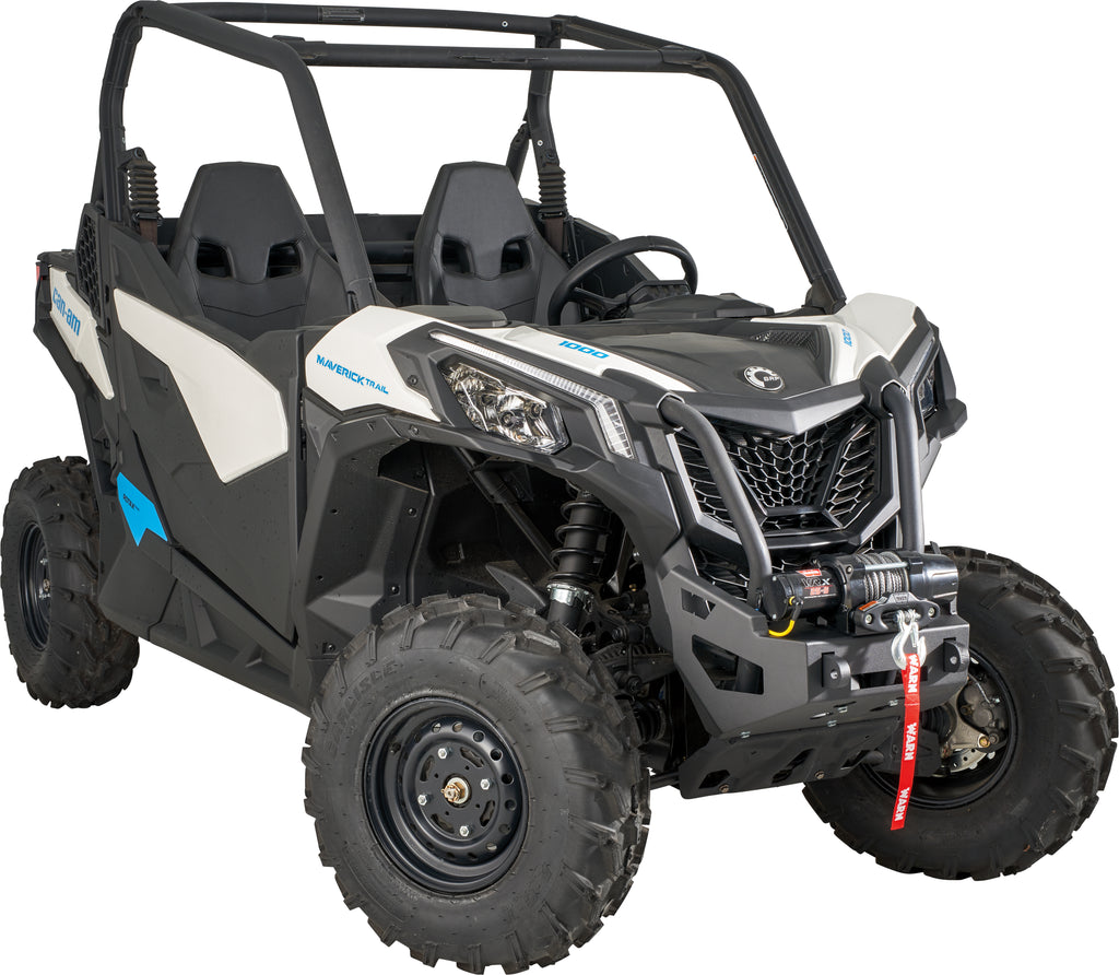 Warn front bumper winch mount bracket for off-road vehicles, designed for secure installation and durability.