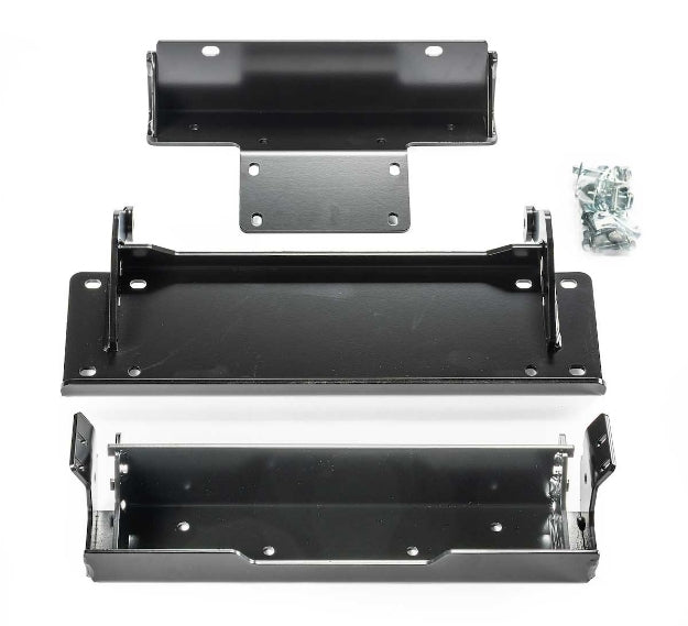 Warn front plow mounting kit brackets for snow plow installation, durable steel construction, compatible with Warn plow systems.