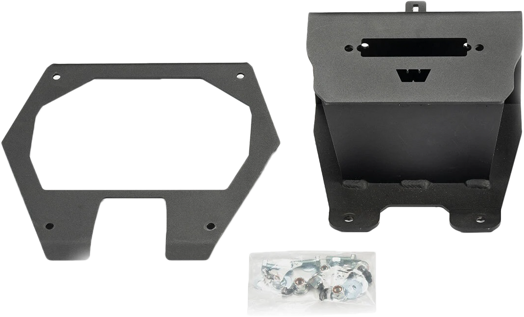 Warn Winch Mount Pol 61-109313 bracket for off-road winches, shown attached to a vehicle bumper.