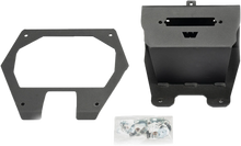 Load image into Gallery viewer, Warn Winch Mount Pol 61-109313 bracket for off-road winches, shown attached to a vehicle bumper.