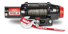 Warn R45-S synthetic rope winch with durable construction and manual handle, ideal for off-road recovery and vehicle towing.