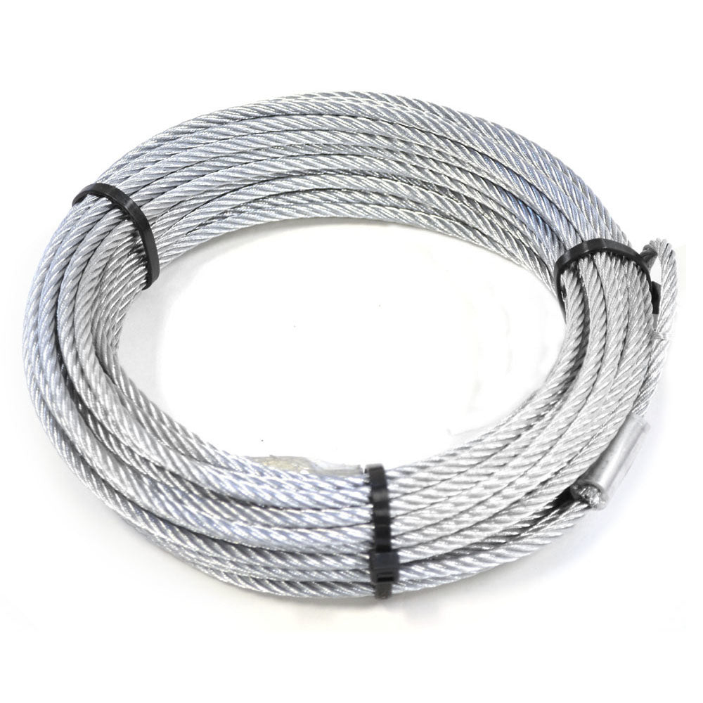 Warn Steel Drum Wire Rope 3/16" x 50' winch cable with steel construction and durable finish, shown on a winch reel.