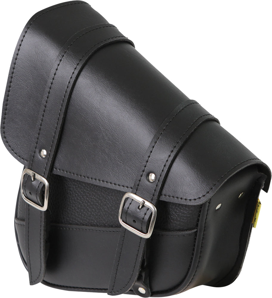 Willie & Max Syn Leather Swingarm Bag in black, 10.5 x 11.5 x 4.5 inches, designed for motorcycle luggage storage.