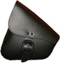 Willie & Max black leather swingarm bag with matte black buckle for motorcycle, showcasing durable design and sleek style.