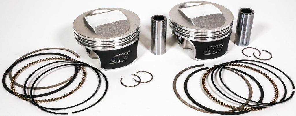 Wiseco Tracker Piston Kit for 883 to 1200 Evo Sportster, 9.5:1 compression, standard size, durable motorcycle engine piston set.