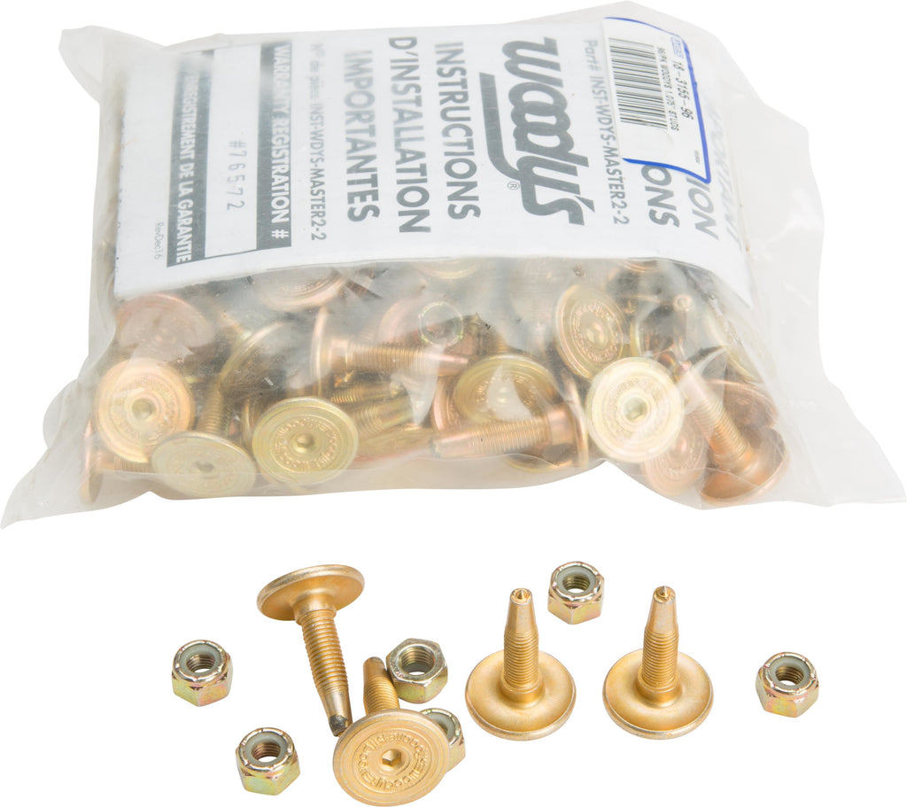 Woodys Gold Digger Carbide Traction Master Studs for tracks, 1.075-inch, 96-pack, designed for enhanced traction and durability.
