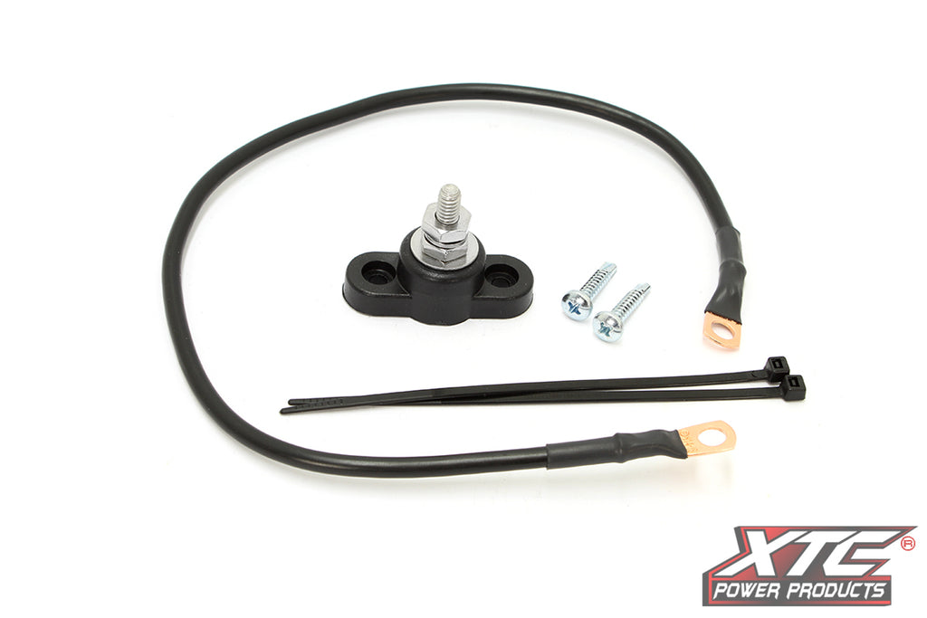 XTC Power Products Universal Ground Post Kit for electrical connections, featuring durable metal posts and mounting hardware.