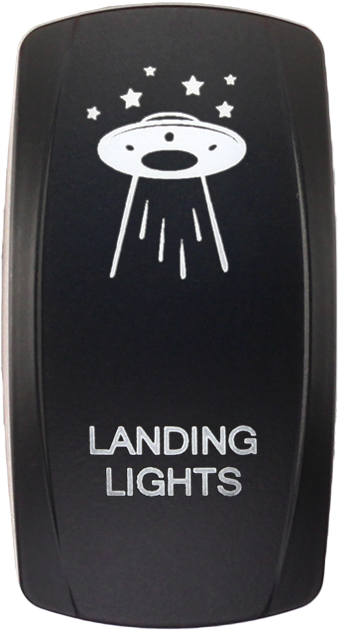 XTC POWER PRODUCTS dash switch rocker face for landing lights, black switch with labeled face and mounting hardware.