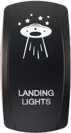 XTC POWER PRODUCTS dash switch rocker face for landing lights, black switch with labeled face and mounting hardware.