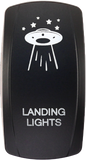 XTC POWER PRODUCTS dash switch rocker face for landing lights, black switch with labeled face and mounting hardware.