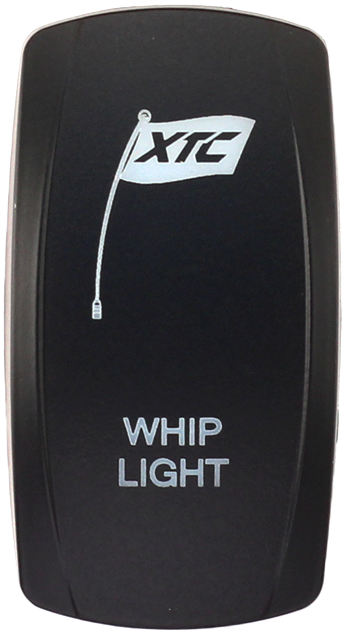 XTC POWER PRODUCTS dash switch rocker face with whip lights, designed for vehicle lighting control and easy on/off operation.