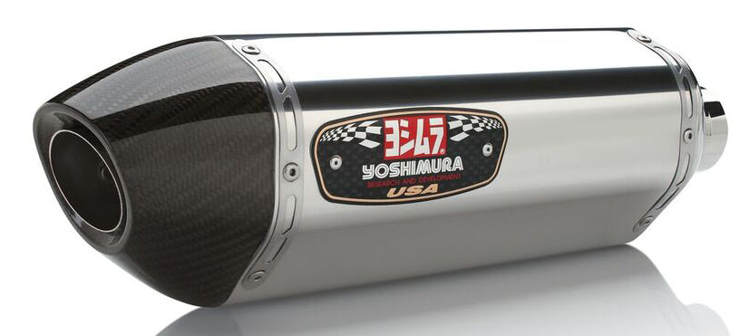Yoshimura Race R-77 full exhaust system with stainless steel and carbon fiber components, designed for high-performance motorcycles.