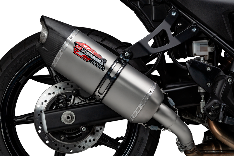 Yoshimura Exhaust Street AT2 SS/SS/CF with Wf, motorcycle exhaust system, sleek metal finish, and polished details.
