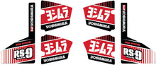 Load image into Gallery viewer, Yoshimura Rs-9 Muffler Decal Set with 6 graphic stickers, featuring Yoshimura branding for motorcycle exhaust customization.