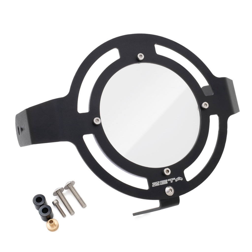 ZETA Monkey 125 headlight guard accessory, black protective cover with durable design for off-road motorcycle lighting.
