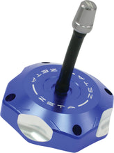 Load image into Gallery viewer, Blue ZETA billet gas cap for off-road vehicles, featuring a durable design and vibrant finish for secure fuel access.