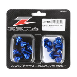 Blue ZETA Aluminum Bolt Kit with six bolts, designed for durable fastening and precise fit in automotive or machinery applications.