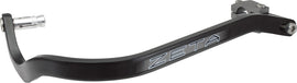 Black ZETA Armor Handguards with 1-1/8-inch bend, designed for motorcycle handlebars, shown in image with mounting details.